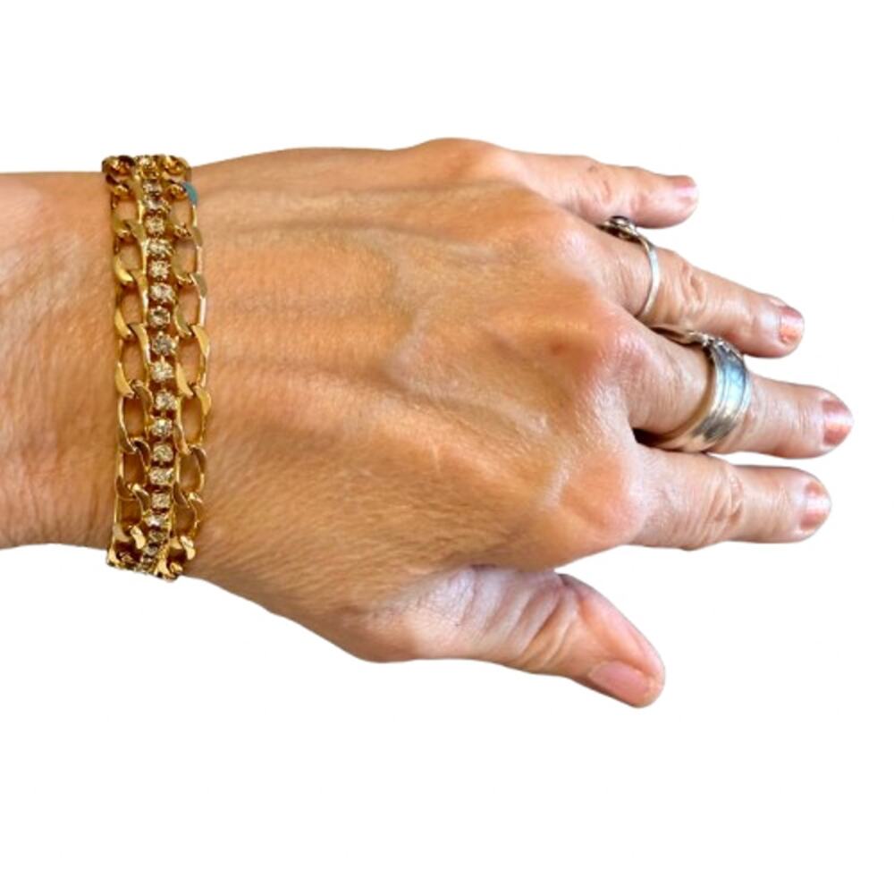 Vintage Gold Tone Chain Rhinestone Bracelet & Earrings - Picture 7 of 11